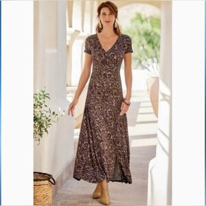 Soft Surroundings Caity Maxi Dress Faux Wrap Abstract Jersey Knit Small Petite